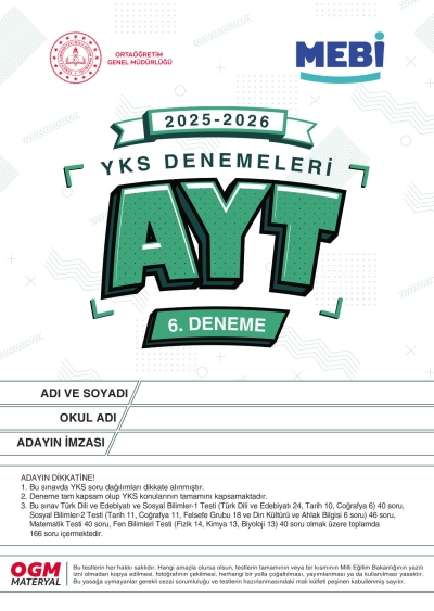 MEBİ YKS Denemeleri AYT 6. Deneme Vivo Fotokopi Merkezi