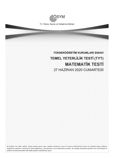 MATEMATİK SON 11 YIL ÇIKMIŞ SORULAR (TYT) (2020 DAHİL) Vivo Fotokopi Merkezi