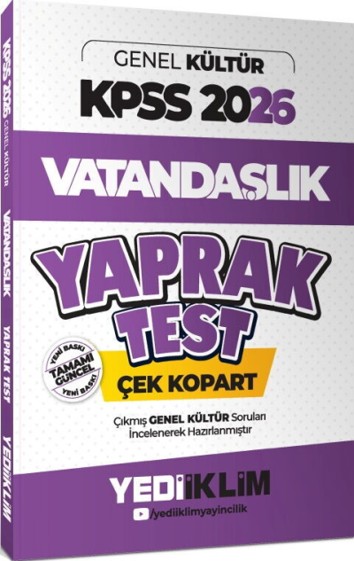 2026 KPSS Genel Yetenek Vatandaşlık Çek Kopart Yaprak Test Yediiklim Yayınları Vivo Fotokopi Merkezi