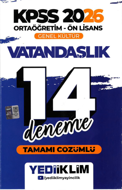 2026 KPSS Ortaöğretim Ön Lisans Genel Kültür Vatandaşlık Tamamı Çözümlü 14 Deneme Yediiklim Yayınları Vivo Fotokopi Merkezi
