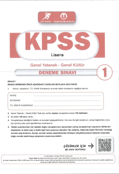 KPSS TG Deneme (1-2-3-4) Tasarı Yayınları Vivo Fotokopi Merkezi