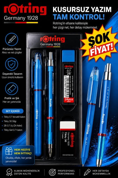 Rotring 0.7 Uçlu Kalem Jel Kalem Silgi Uç Set