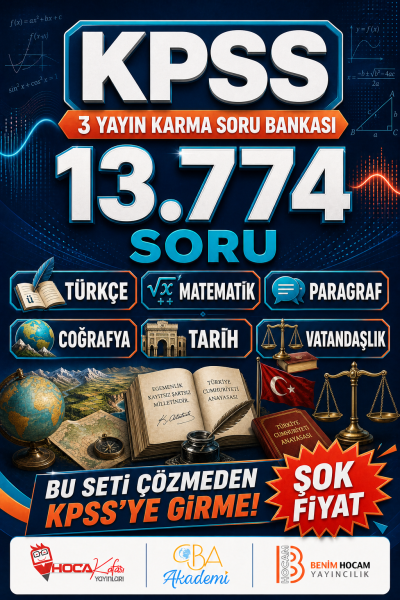 KPSS Tüm Dersler (Türkçe-Paragraf-Matematik-Coğrafya-Tarih-Vatandaşlık) 3 Yayın Karma Soru Bankası Tam 13774 Soru Vivo Fotokopi Merkezi